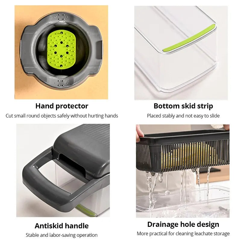 1Pc Green Black 12 in 1 Multifunctional Vegetable Slicer 6~12days