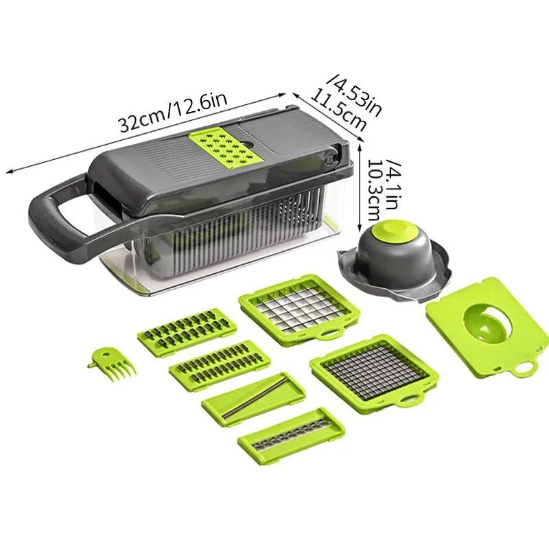 1Pc Green Black 12 in 1 Multifunctional Vegetable Slicer 6~12days
